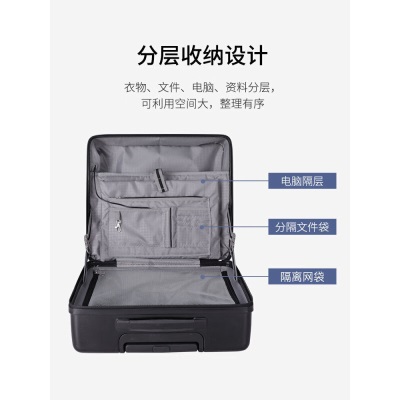 莎米特行李箱小型拉杆箱18英寸男女商务登机箱带USB接口旅行箱PC999黑色s382
