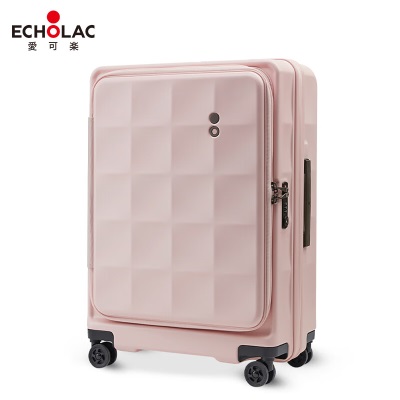 爱可乐（Echolac）前开盖大容量行李箱方格高端商务拉杆箱托运箱PC263FA粉色24吋s386