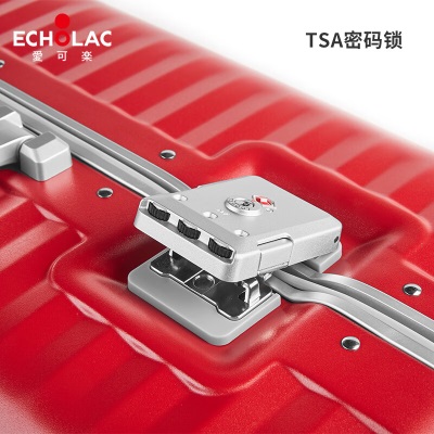 爱可乐（Echolac）万向轮铝框旅行箱大容量行李箱双TSA密码锁拉杆箱PCT183E红色28吋s386