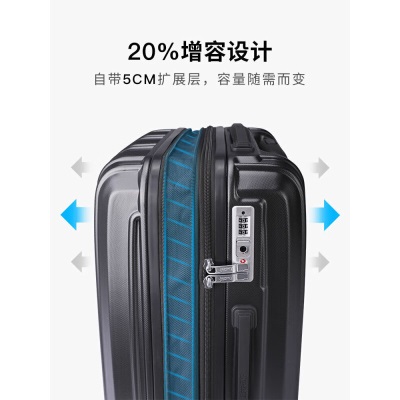 莎米特大容量行李箱女22英寸拉杆箱男万向轮旅行箱可扩容PC154T4A深灰s382