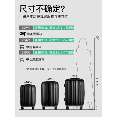 莎米特大容量行李箱小型20英寸拉杆箱男万向轮旅行箱可扩容PC154T4A黑色s382