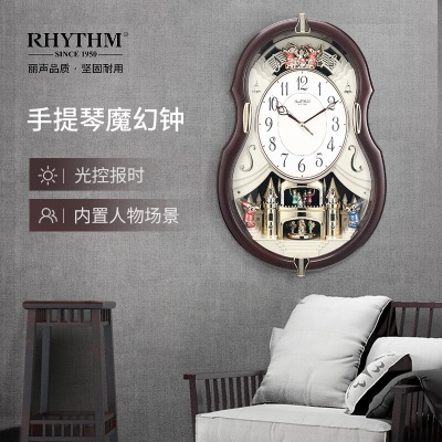 丽声(RHYTHM)魔幻旋动报时石英挂钟欧式田园创意音乐挂表光控时钟客厅酒店办公室装饰钟表旋转4MJ895WD23s396