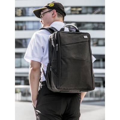 乐上（LEXON）双肩包男士商务笔记本电脑包15.6英寸三层大容量书包旅行包黑色s394