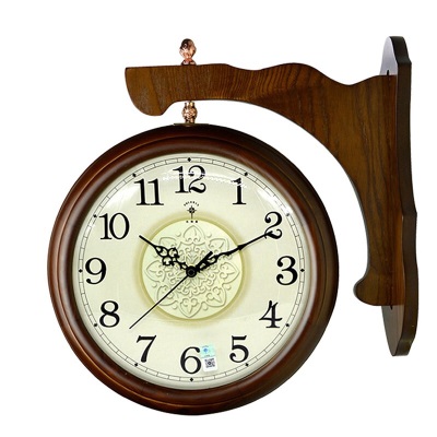 北极星（POLARIS）挂钟 客厅创意双面石英钟表复古时钟欧式实木卧室挂表14英寸 1607s397