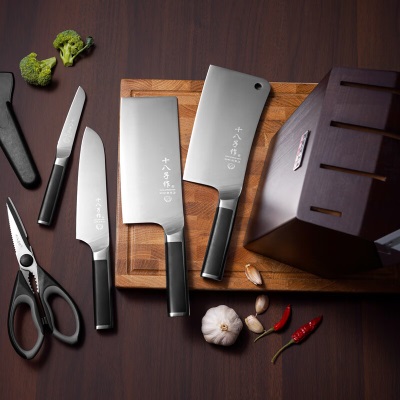 十八子作 菜刀家用刀具套装内嵌陶瓷磨刀器匠印六件套刀S2108s402
