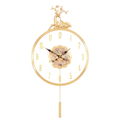 北极星（POLARIS）挂钟高档轻奢黄铜钟客厅家用钟表简约时钟 9014AC白盘s397