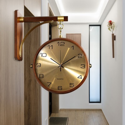 北极星（POLARIS）实木双面钟现代轻奢挂表新中式客厅挂钟创意简约时钟 008木纹s397s398