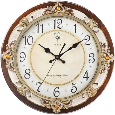 北极星（POLARIS）挂钟欧式自动对时客厅钟表创意石英钟仿古个性办公室时钟16英寸s397