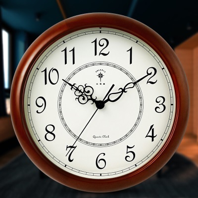 北极星（POLARIS）挂钟 欧式实木客厅时尚创意时钟简约现代田园挂表装饰挂墙15英寸石英钟表s397
