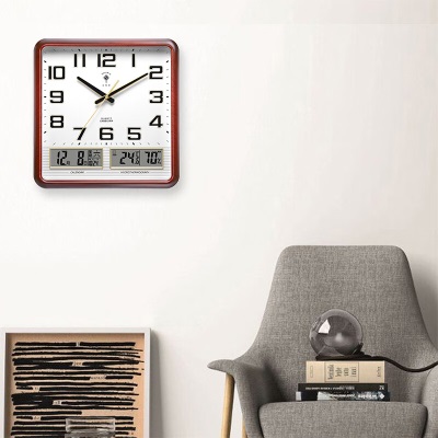 北极星（POLARIS）挂钟客厅家用智能钟木纹电波时钟方形自动对时钟表s397