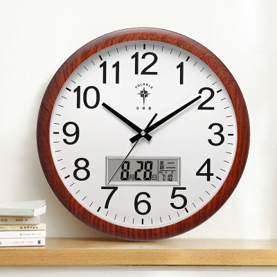 北极星（POLARIS）挂钟客厅家用智能钟木纹电波时钟自动对时钟表s397