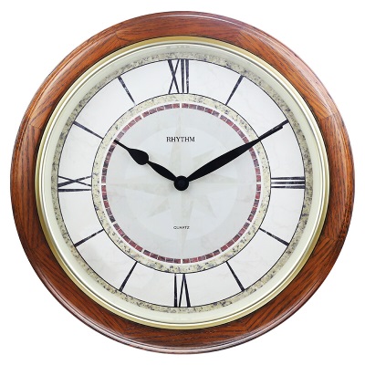 丽声（RHYTHM）木制静音石英挂钟欧式复古钟表创意印花圆形挂表客厅卧室办公室时钟cmg272nr06s396