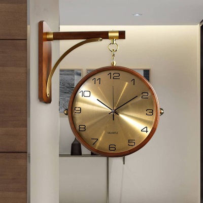 北极星（POLARIS）实木双面钟现代轻奢挂表新中式客厅挂钟创意简约时钟 008木纹s397s398