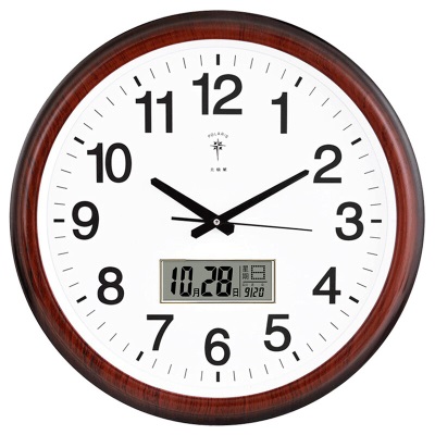 北极星（POLARIS） 挂钟客厅时尚简约挂钟日历显示LED 2901石英钟 简约款 红木色s397