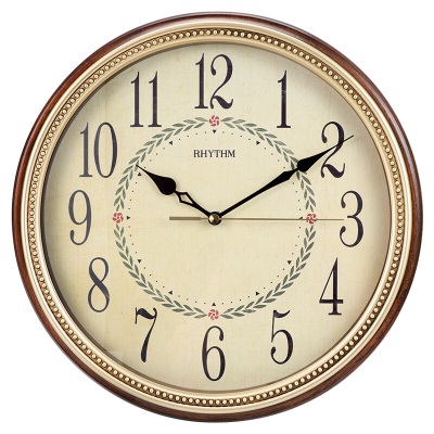 丽声（RHYTHM）挂钟静音石英挂表欧式复古时钟创意圆形装饰钟客厅卧室办公室钟表32cm典雅实木cmg985nr06Ds396