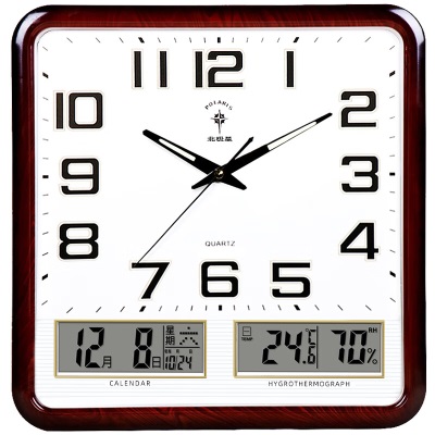 北极星（POLARIS） 挂钟14英寸万年历温湿度计创意客厅日历挂表钟表s397