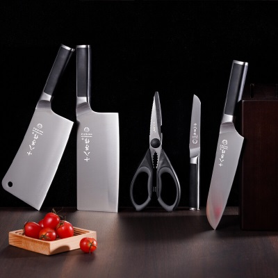 十八子作 菜刀家用刀具套装内嵌陶瓷磨刀器匠印六件套刀S2108s402