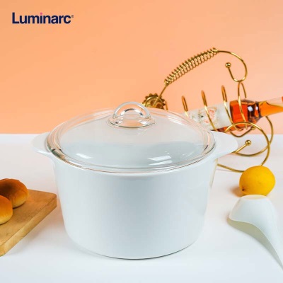 乐美雅（Luminarc）法国进口耐热白晶锅装家用汤锅炒菜锅经典白晶玻璃锅带盖 5Ls409