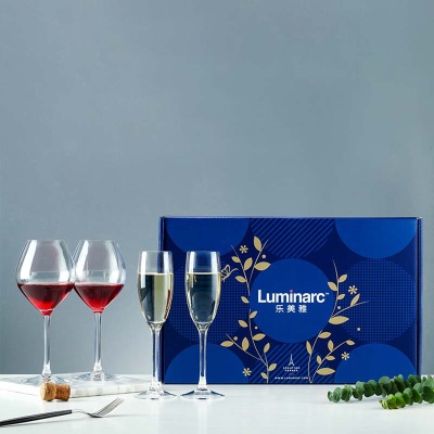 乐美雅（Luminarc）高脚杯葡萄酒杯礼盒470ml红酒杯2个香槟杯+160ml2个礼物高档s409