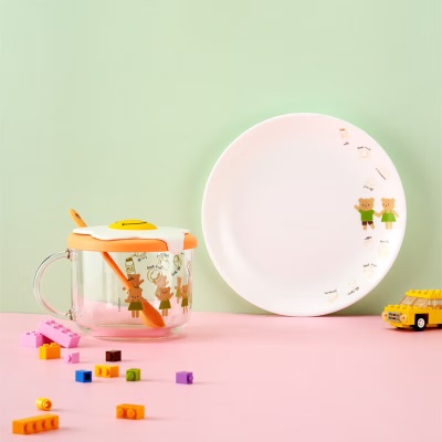 乐美雅（Luminarc）儿童餐具整套碗碟套餐盘子钢化玻璃杯子温感变色防烫3件套小鲸鱼s409