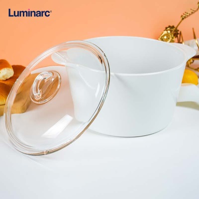 乐美雅（Luminarc）法国进口耐热白晶锅装家用汤锅炒菜锅经典白晶玻璃锅带盖 5Ls409