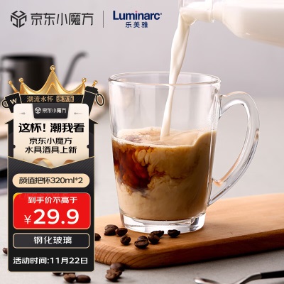 乐美雅（Luminarc）玻璃杯水杯茶杯子钢化玻璃咖啡杯男女高颜值泡茶杯500ml*2条纹s409