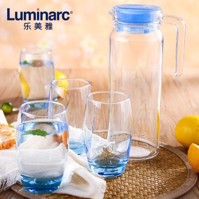 乐美雅（Luminarc）玻璃杯水杯子凉水壶冷水壶茶杯男女1.1L花茶壶凝彩水具5件套冰蓝s409