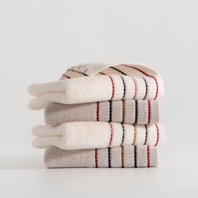 三利 毛巾礼盒2条 纯棉盛夏光年面巾套装 米白色+浅灰色s415