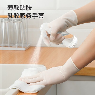 美丽雅 乳胶手套一次性6只加厚洗碗刷锅厨房家务防护耐用橡胶透明薄膜s420