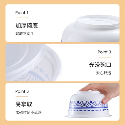 美丽雅 一次性碗青花饭盒920ml*20套 大号带盖食品级耐高温泡面打包餐盒s420