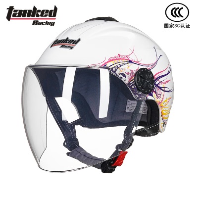 坦克（Tanked Racing）电动车摩托车头盔半盔T508男女3C四季防晒安全帽 樱花粉s435