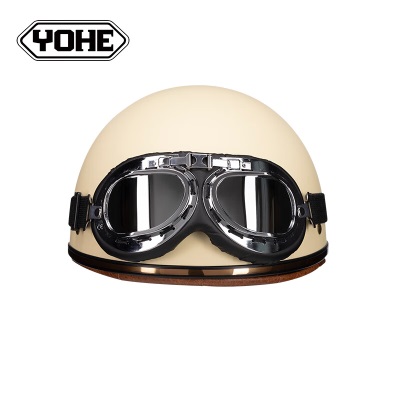 永恒（YOHE）电动车头盔3C认证复古哈雷摩托车半盔男女成人四季轻便安全帽象牙白均码s431s433