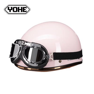 永恒（YOHE）电动车头盔3C认证复古哈雷摩托车半盔男女成人四季轻便安全帽粉红均码s431s433