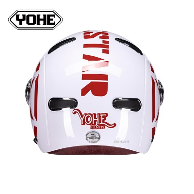 永恒（YOHE）头盔电动车3C认证哈雷复古摩托车半盔四季通用电瓶车安全帽白红星星XL码368s431s433