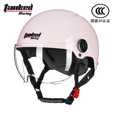 坦克（Tanked Racing）电动车摩托车头盔T598半盔3C认证夏季轻便安全帽男女 樱花粉s435