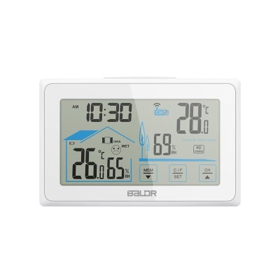 易美特（Emate） 易美特室内外温湿度计数字无线气象站背光时间日期显示气象钟 白色s427