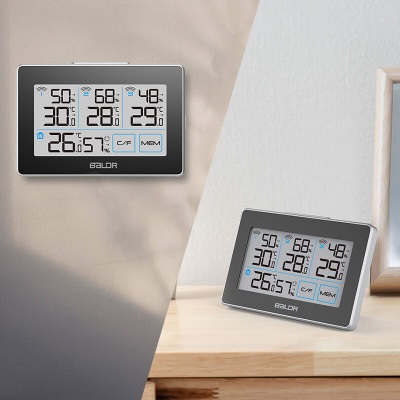 易美特（Emate）室内外触屏电子温湿度计数显无线气象站背光显示气象钟 黑色s427