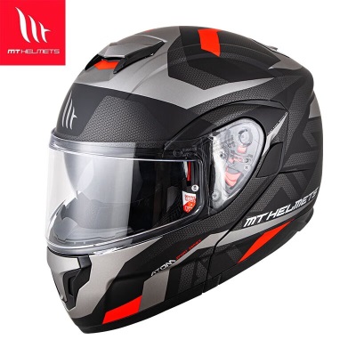 MT HELMETS西班牙MT摩托车机车头盔揭面盔四季全盔半盔两用 黑灰红技术s437