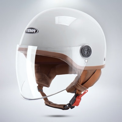 野马（YEMA）3C认证355S电动摩托车头盔男冬季电瓶车半盔女安全帽 四季 白色s436
