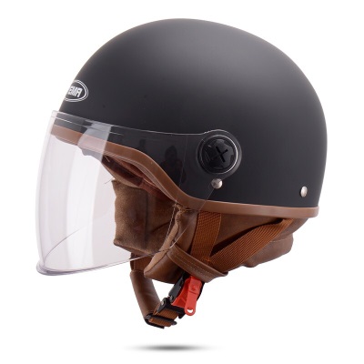 野马（YEMA）3C认证355S电动摩托车头盔男冬季电瓶车半盔女安全帽 四季 亚黑s436