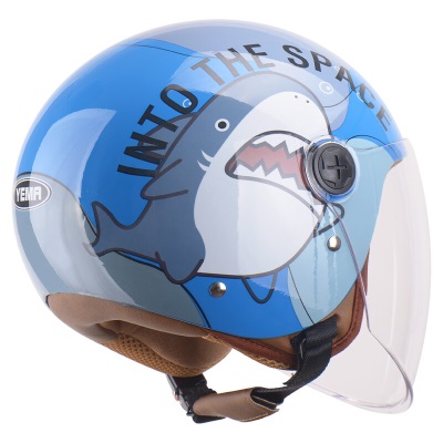 野马（YEMA）3C认证230S儿童头盔男女童冬季电动摩托车安全帽半盔 四季通用 天蓝天空鲨鱼s436