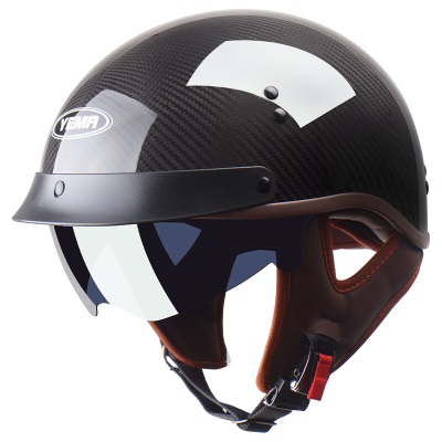 野马（YEMA）636S碳纤维电动摩托车头盔男个性酷轻便式半盔女复古机车安全帽 四季通用s436