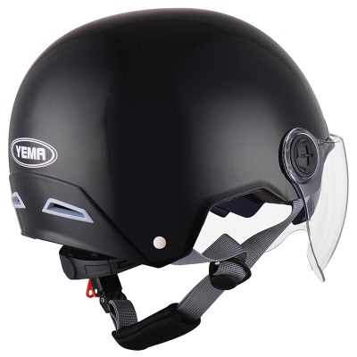 野马（YEMA）3C认证350S电动摩托车头盔男女夏季双镜片轻便式电瓶车半盔 亮黑s436