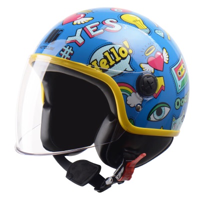 MOTOCUBE 3C认证231S儿童头盔男孩女孩秋冬季电动车半盔安全帽 四季通用 天蓝涂鸦花s436