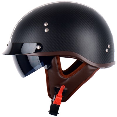 野马（YEMA）636S碳纤维电动摩托车头盔男个性酷轻便式半盔女复古机车安全帽 四季通用s436