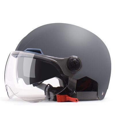 野马（YEMA）3C认证350S电动摩托车头盔男女夏季双镜片轻便式电瓶车半盔 亚光深灰s436