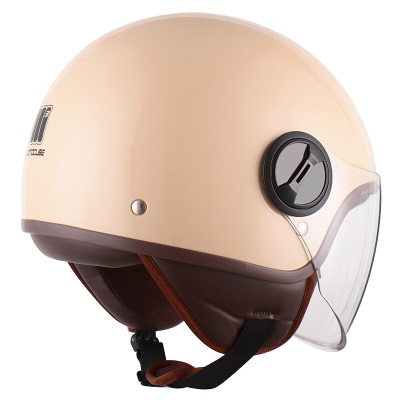 MOTOCUBE 3C认证631S电动摩托车头盔男女冬季保暖半盔电瓶车安全帽 四季通用 米色s436