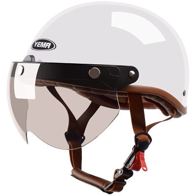 野马（YEMA）3C认证352S电动车头盔男女通用哈雷半盔电瓶车摩托车安全帽 夏季 白色配咖色短镜s436