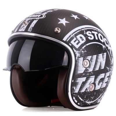 野马（YEMA）628S碳纤维电动摩托车头盔男女复古哈雷机车半覆式安全帽 四季通用 L码s436