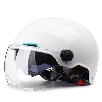 野马（YEMA）3C认证350S电动摩托车头盔男女夏季双镜片轻便式电瓶车半盔 白色s436